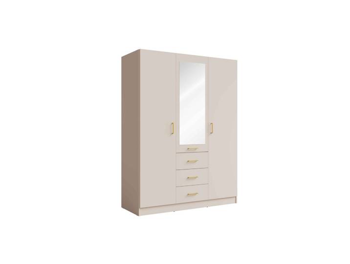 DREHTÜRENSCHRANK NEVARIS 150,5/200,5/58cm 3-türig mit Spiegel Sandbeige