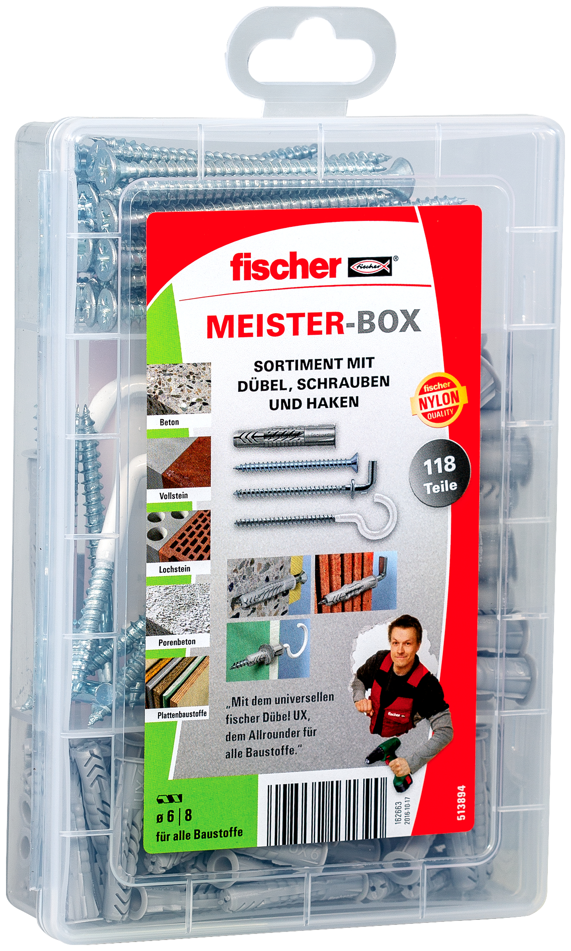 fischer Deutschland Vertriebs GmbH fischer Meister-Box Universaldübel UX + Schraube + Haken (118-tlg.) 513894