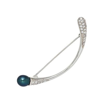 Brosche JOBO, silber (silber 925), Broschen, Damen, Perlen, Silber 925 (Sterlingsilber), Brosche, 925 Silber mit synthetischer Perle und 29 Zirkonia