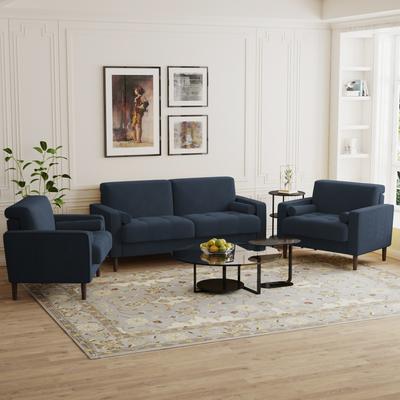 Lumibee 3-Piece Corduroy Tufted Club Armchair and Loveseat Set for Living Room
