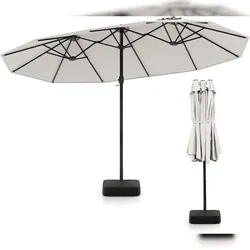COSTWAY Doppelsonnenschirm 443x265 cm mit Kurbel und Ständer, UPF 50+, beige für Garten, Terrasse, Pool und Außenbereich