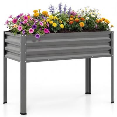 Costway Raised Garden Bed with Legs Electro-Coating Metal Large Elevated Planter Box-Grey