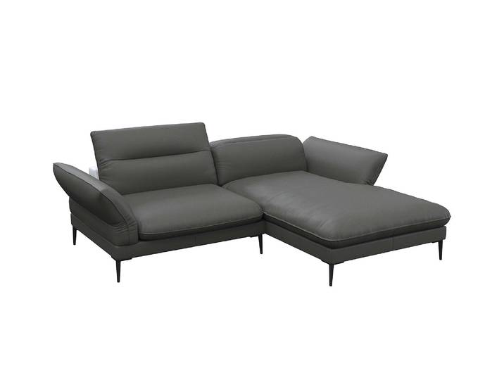 Ecksofa, Echtleder, Warm Mineral Grau, 245×182 cm, Verstellbare Armlehnen & Kopfstützen, Skandinavisch, FLEXLUX