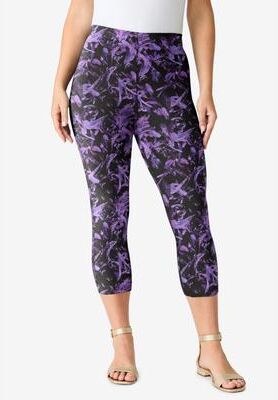 Plus Size Women's Plus Size Essential Stretch Capri Legging by Roaman's in Vintage Lavender Paint Stroke (Size 30/32) Activewear Workout Yoga Pants