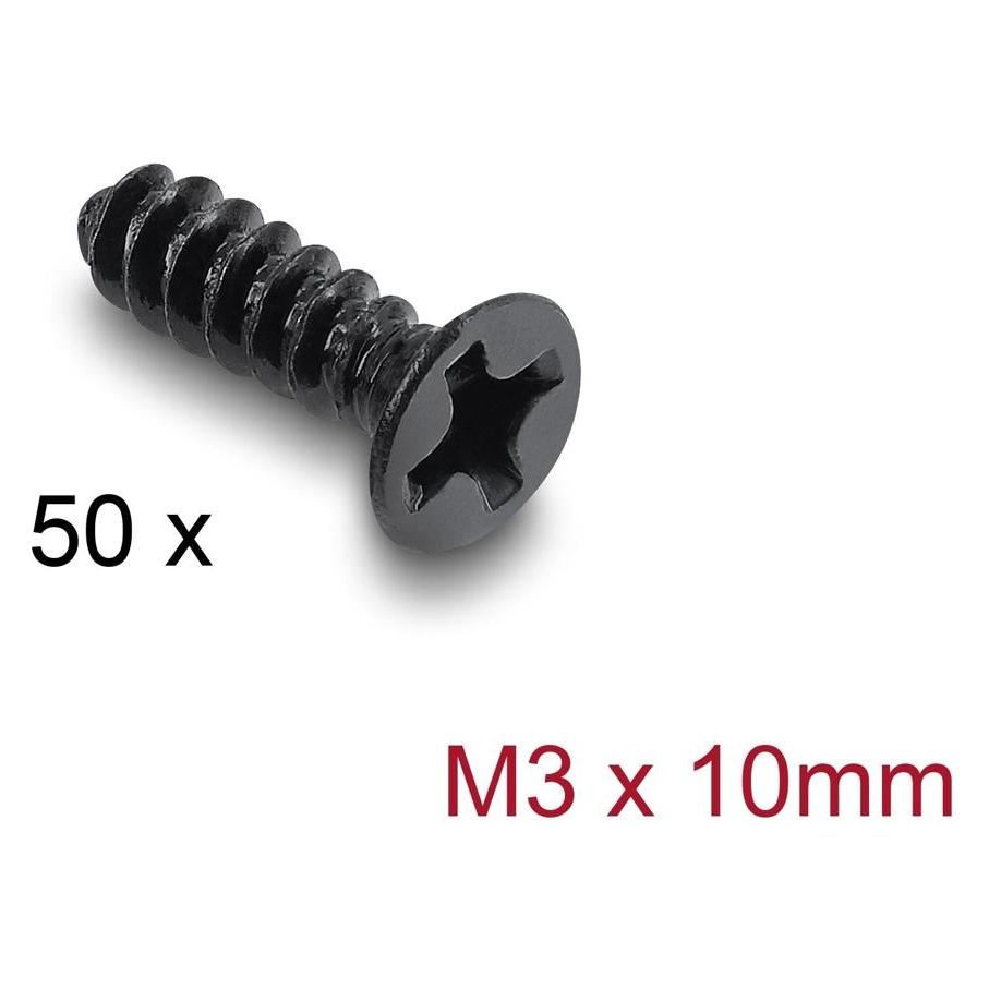 Delock Lüfterschraube M3 x 10 mm, 50 Stück, schwarz (60986)