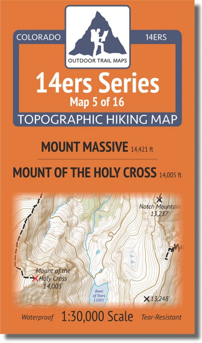 Colorado 14ers Map Series 5 of 16 - Mount Massive   Mount of the Holy Cross   Outdoor Trail Maps LLC