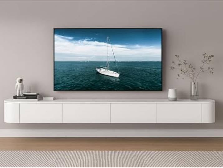 Coubird TV Schrank hängend Wandmontiert Weiß Holz Großer Schwebende TV Regale Türen & Schublade Moderne Entertainment TV Konsole Aufbewahrung TV Unterbau (160cm/63in)