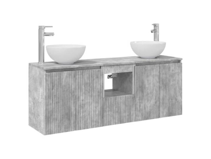 PUGYNBK Badmöbel-Set, 3-teilig, Betongrau Wandmontage, Doppelwaschtisch, zentraler Schrank, feuchtigkeitsbeständiges Holz