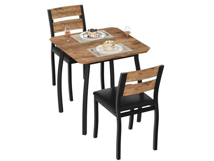 IDEALHOUSE Platzsparende 3-teilige Essgruppe für 2 Personen Quadratischer Küchentisch mit Metallgestell & 2 gepolsterten Stühlen – ideal für kleine Küche/Wohnung