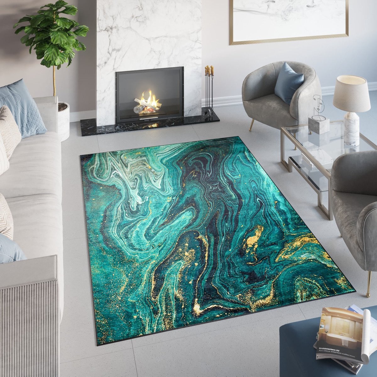 Tapiso Toscana Vloerkleed Abstract Donkergroen Antislip 140 x 200 cm
