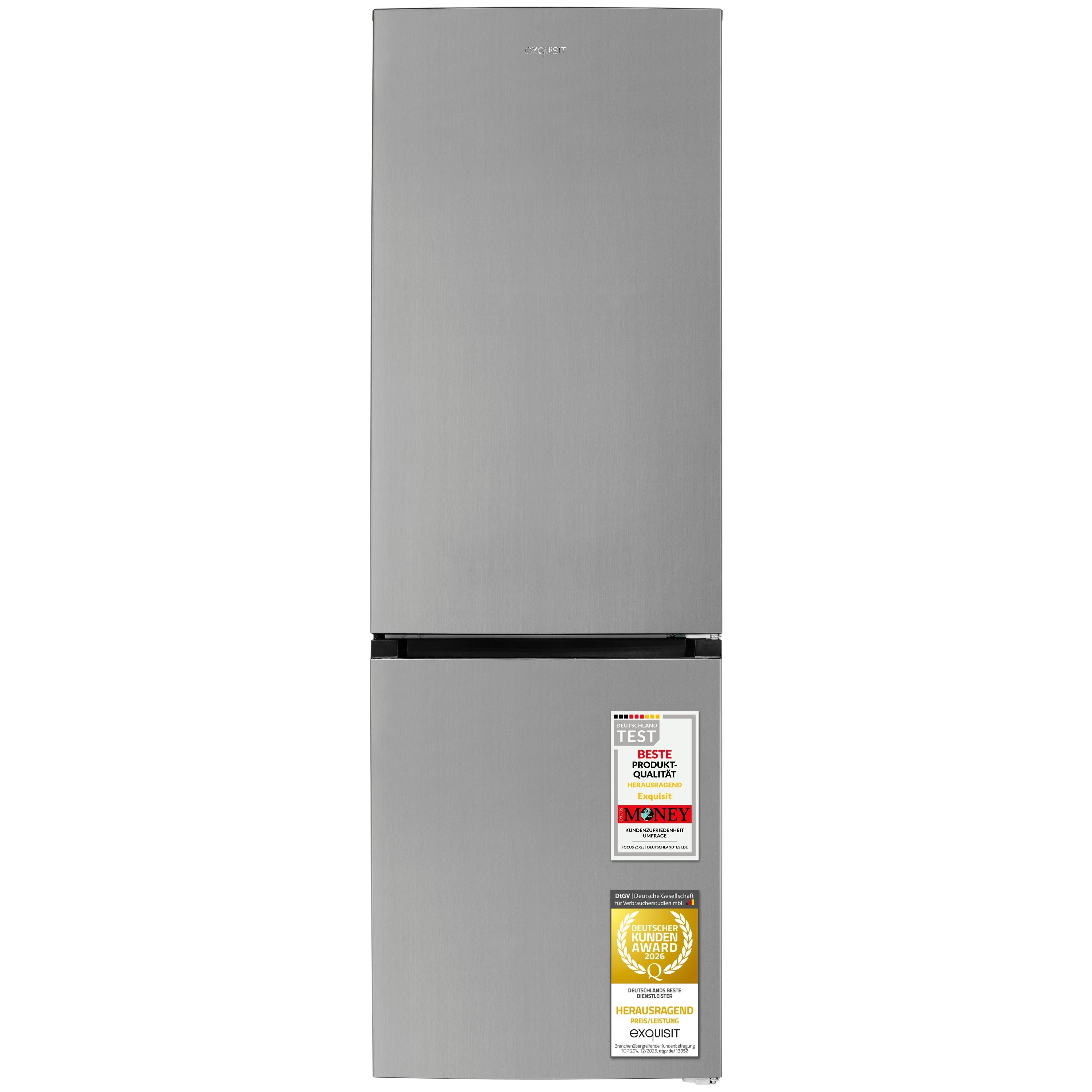 Exquisit Kühl-Gefrierkombination 400 l No Frost | freistehend | Energieklasse D | 37 dB | 186 cm | KGC400-130-NF-040D inoxlook | Inoxlook