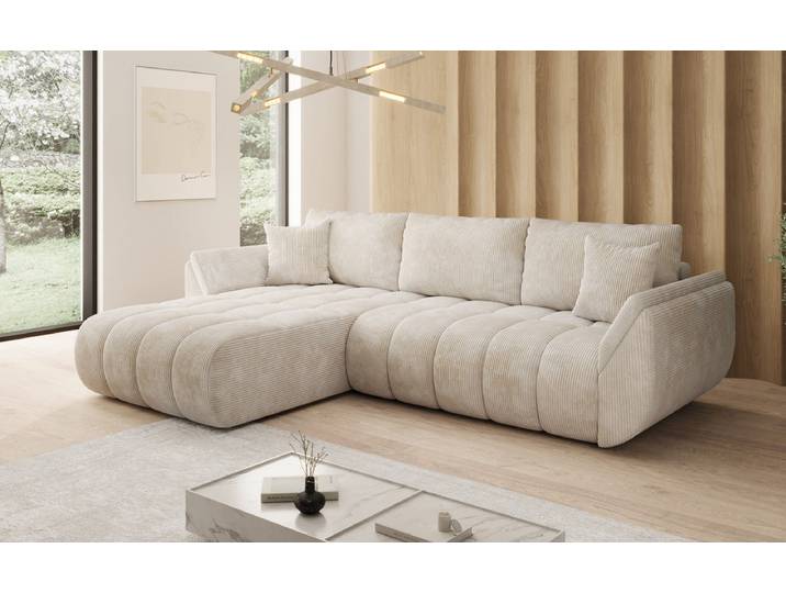Designer Ecksofa Lenoa mit Schlaffunktion und Stauraum in Cord - Braun - Cord - Links - Luxusbetten24