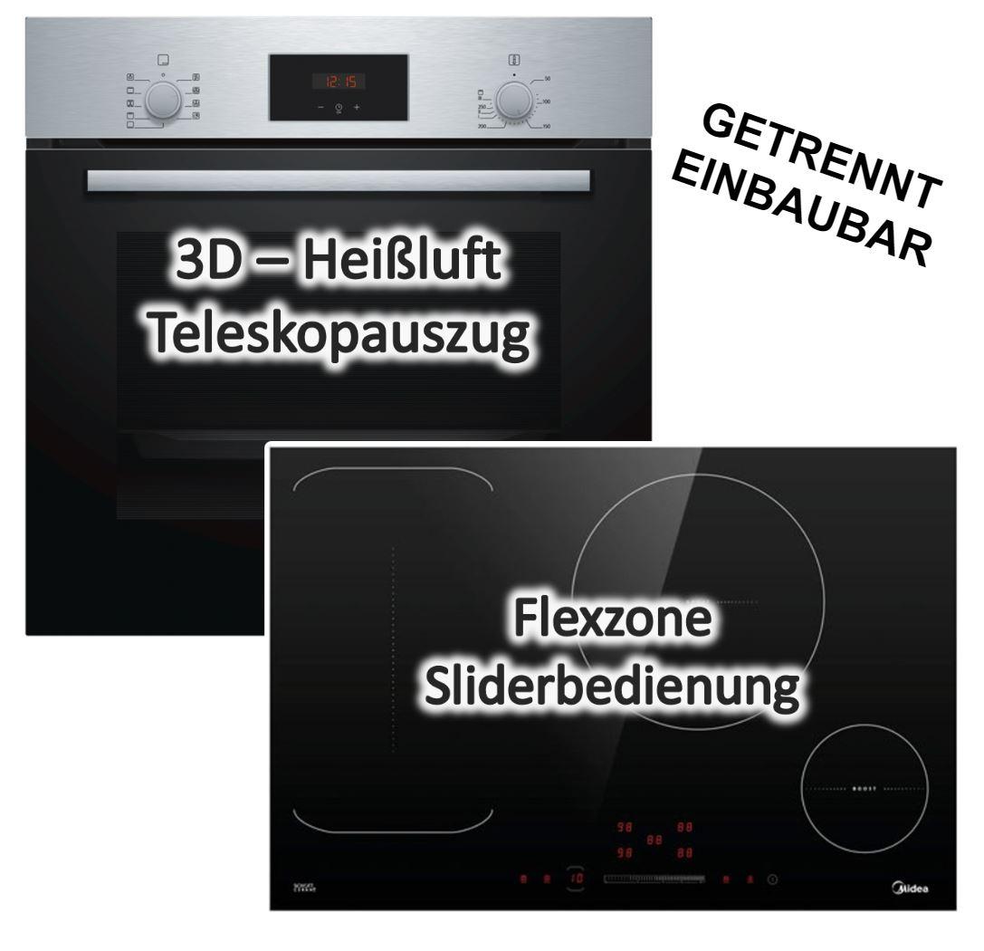 Herdset Bosch Einbau-Backofen Edelstahl Teleskopauszug + Midea Flex-Induktionskochfeld autark 77cm