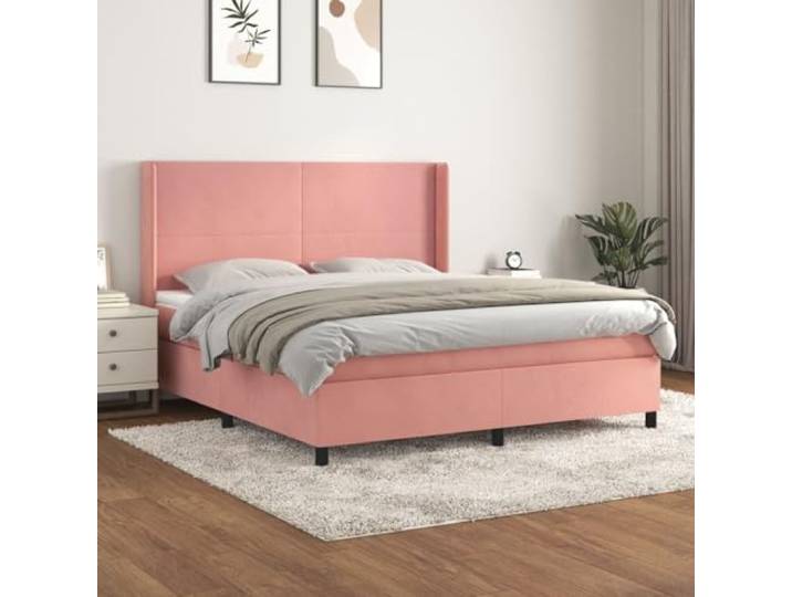 RJPLMFV Lattenrost, komplett, Velours, Rosa, 160 x 200 cm Klappbarer Kopf, Matratze mit Taschenfedern, Rückenstütze, mittlere Festigkeit