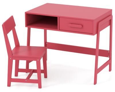 Costway Kids Desk and Chair Set with Storage Drawer and Hutch-Pink
