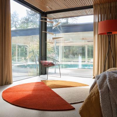 Wollteppich FLAIR RUGS "Mia Segment", bunt (rostbraun), H:12mm Ø:200cm, Wolle, Teppiche, Kreisförmig im Retro-Design