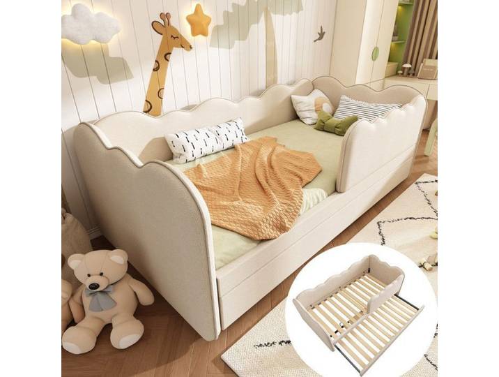Lit rembourré 2 places - 90x190cm - Lin Beige - Lit gigogne