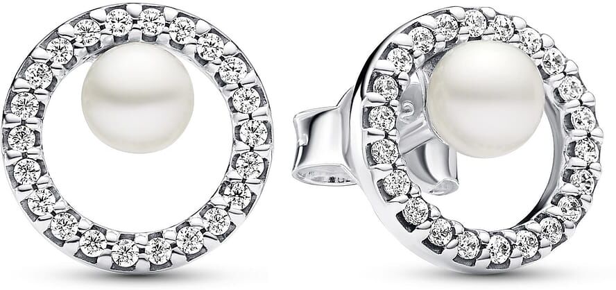 Clous D'Oreilles Pandora Perle De Culture D'Eau Douce Traitée Et Halo Pavé Femme