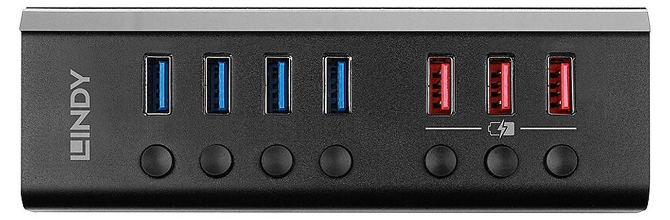 Lindy USB 3.0 hub met 4 poorten inclusief 3 sneloplaadpoorten 43371