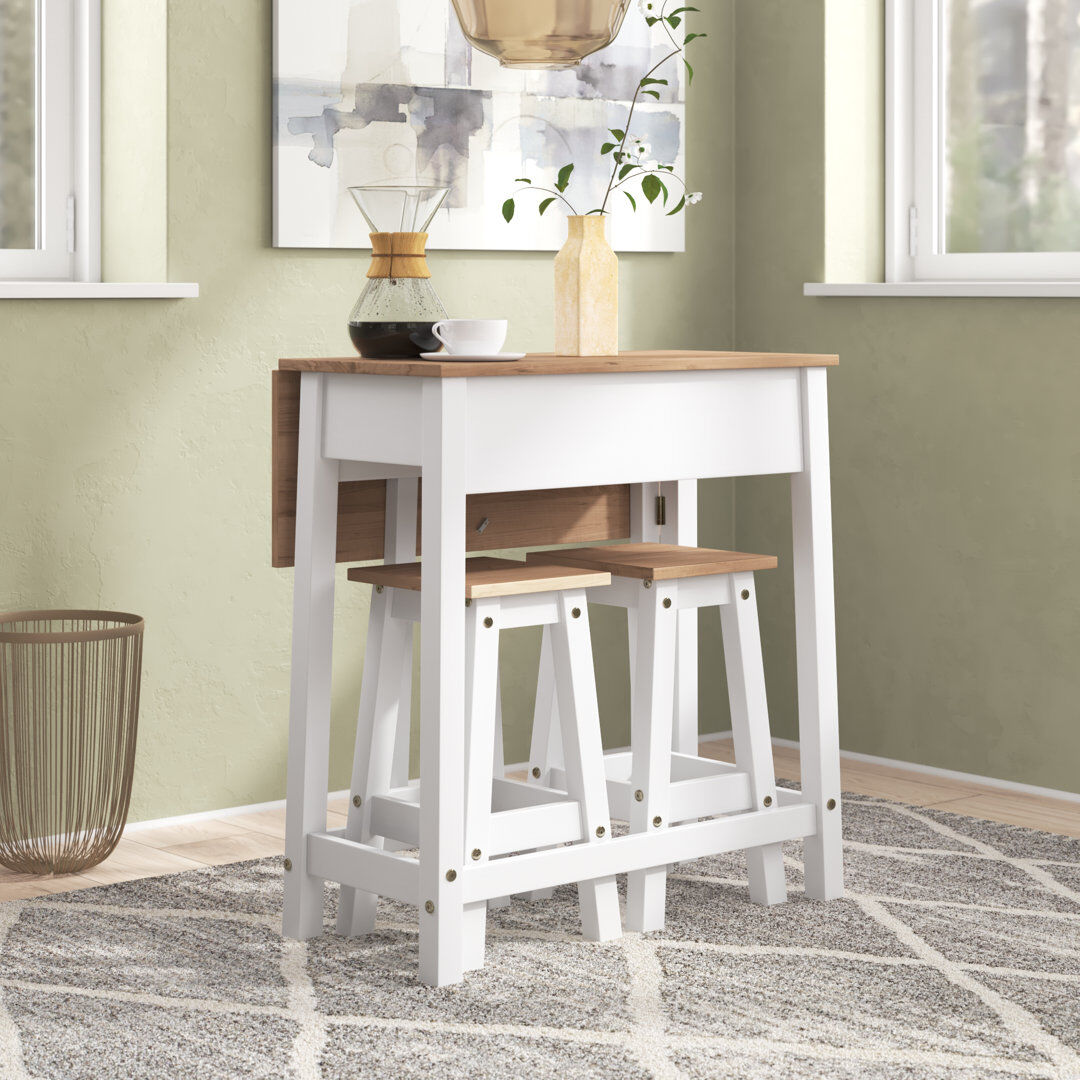 Fernleaf Callista Drop-Leaf Dining Set with Table & Two Stools Brown 2