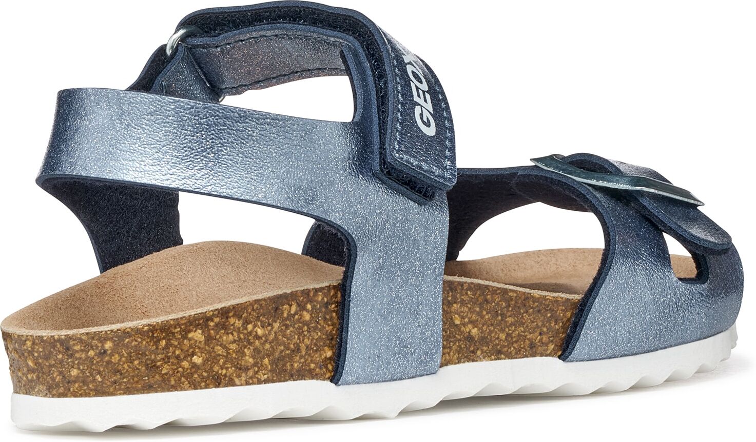Sandale GEOX "J ADRIEL GIRL", Mädchen, Gr. 28, Textil, blau (blau, metallic), Lederimitat, Glitzer, Basic, Schuhe Sandale, Kinderschuh mit Klettverschluss, Grössenschablone zum Download blau, metallic 28, Textil