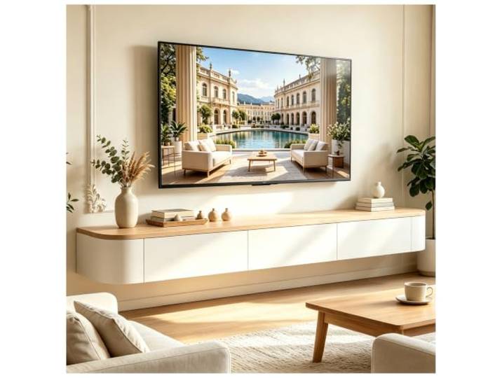 ASKLFNEI Holzfarben TV Schrank Schweben,180cm TV Board Hängend,mit 2 Schubladen & 1 Klappen Türen,TV Lowboard Mit Kabelmanagement, TV Tisch für Wohnzimmer und Esszimmer,Einfache Montage