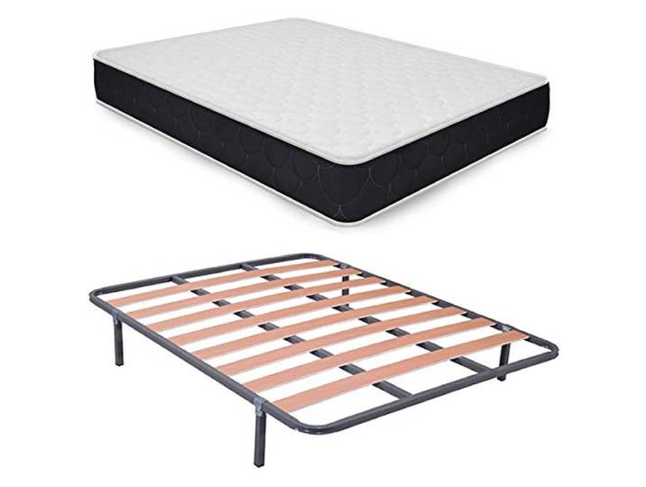 DUÉRMETE ONLINE Komplettes Sparset mit viskoelastischer Matratze, wendbar, viskoelastisch, mit Lattenrost und 6 Beinen, 135 x 190 cm