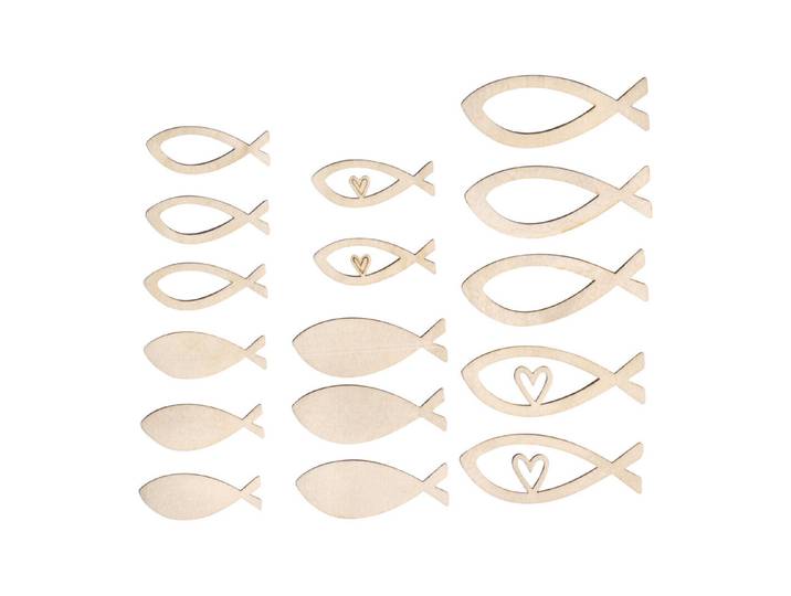 Furnierholz Fische, 4-6cm, Stärke 1mm, SB-Btl. 16Stück