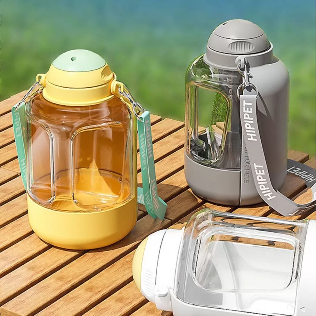 INF 1000ml+300g Große Kapazität Hunde Wasser- und Futterflasche - Tragbarer Reise-Spender Grau