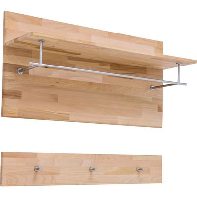 Garderobenpaneel MCA LIVING "Fenja Paneel mit Boden, Schlüsselpaneel, Wandpaneel, Wandboard", kernbuchefarben, B:100cm H:105cm T:30cm, Massivholz, Garderobenpaneele, Garderobenpaneel, Massivholz, Kernbuche, Haken, Kleiderstange, Ablageboden,Breite...