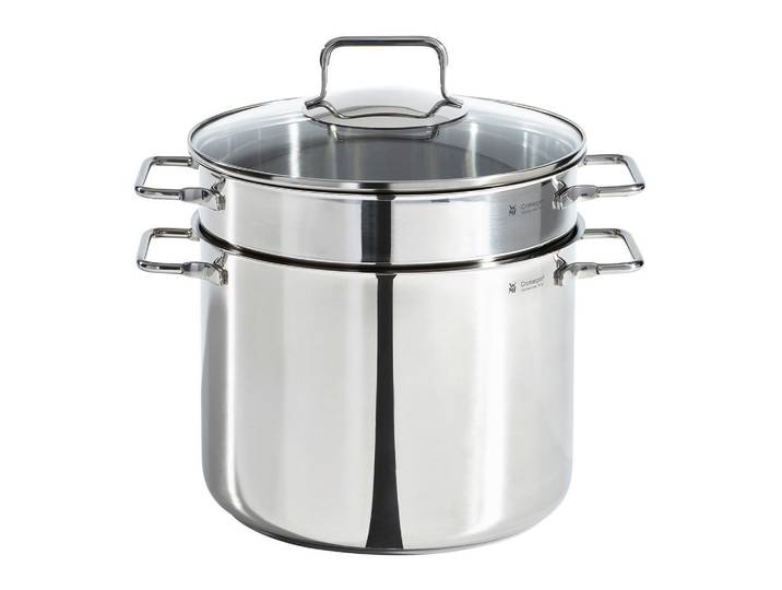 WMF Pastatopf, Edelstahl, Metall, 7,0 L, rund, kratzfest, rostfrei, breiter Schüttrand, hitzebeständig, geschmacksneutral, säurefest, TransTherm®-Allherdboden, leichte Reinigung, Kochen, Töpfe, Diverse Spezialtöpfe