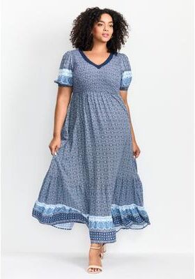 Plus Size Women's Eve Border Dress by Avenue in Gold Bittersweet (Size 18)