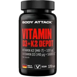 Body Attack Vitamin D3 + K2 Depot - 120 Kapseln
