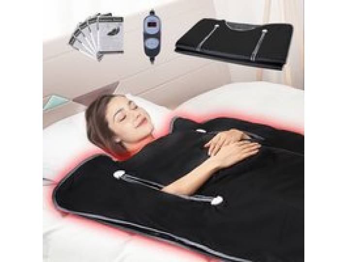 VEVOR Couverture de Sauna Infrarouge Lointain 190x90 cm Tissu Oxford Plage Température Réglable 1-6 Niveaux 45°C-80°C Minuterie 1-60 min Trous de Bras Sacs de Sauna, pour Désintoxication Relaxation