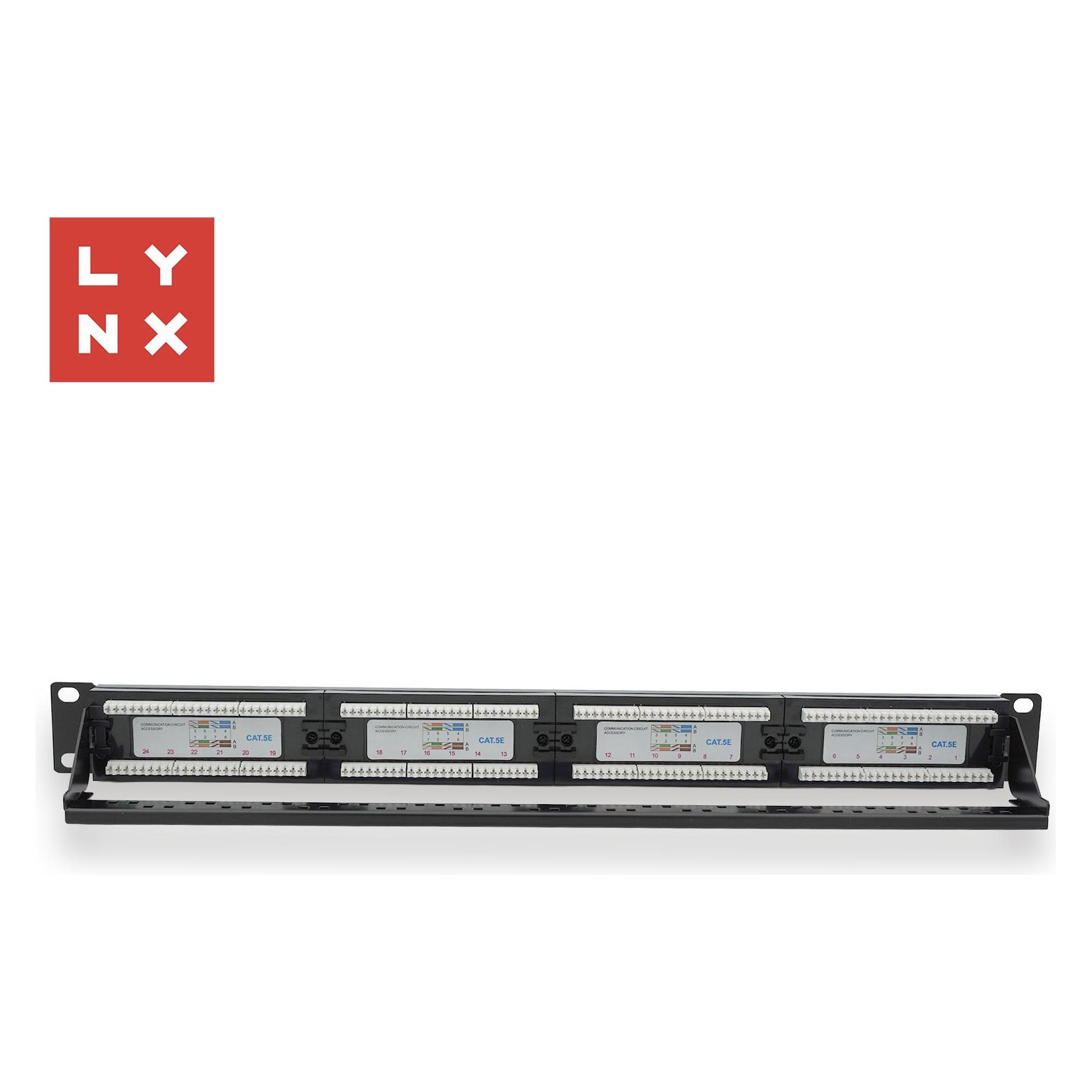 Lynx Cs LYNX 19" patch panel 24-port, UTP Cat5e, 50µ, nestíněný, černý (LX-24-UTP5E-BK)