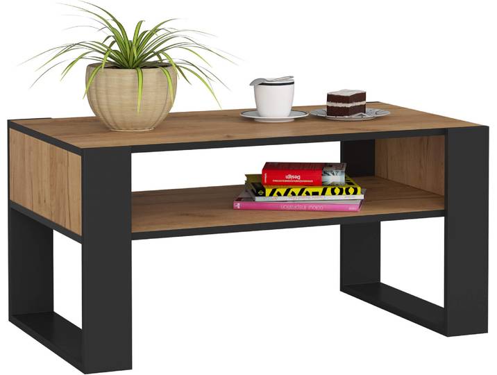 Table basse AKORD DOMI Table basse en chêne Craft\, noir 92 cm L92 x H45 x P53 cm