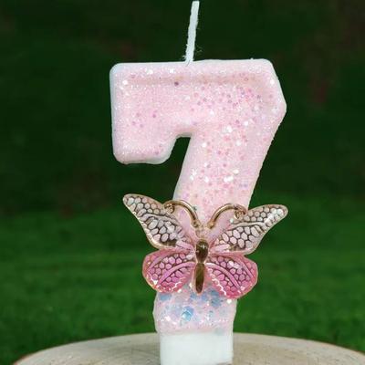 Uplift Treasures Butterfly Number Birthday Cake Candle Pink And White 7