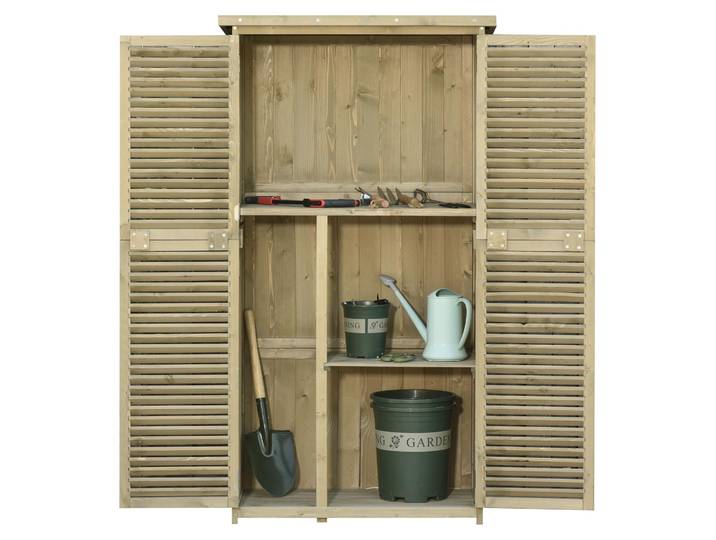 Outsunny Gartenschrank Holz Geräteschuppen 4 Fächer mit Asphaltdach Grau