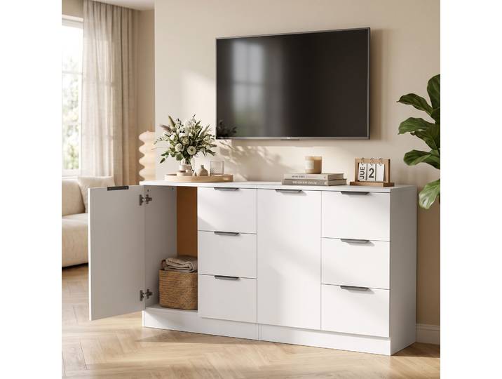 HOMCOM Buffet Salon 60x30x70cm 3 Tiroirs Porte Blanc