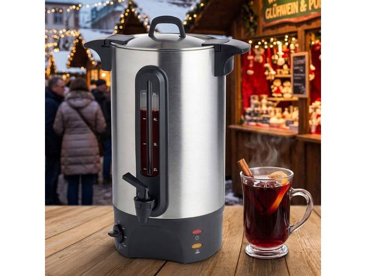 Glühweinkocher 5L mit Zapfhahn, Edelstahlgehäuse, 1300W