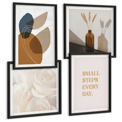 BILDER SET 4er Set - 50x50 cm & 40x60 cm Schwarzer Rahmen - Abstrakte Formen Akzente