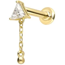14 Karat Gold Labret mit Innengewinde MOISSANIT-DREIECK + KETTE