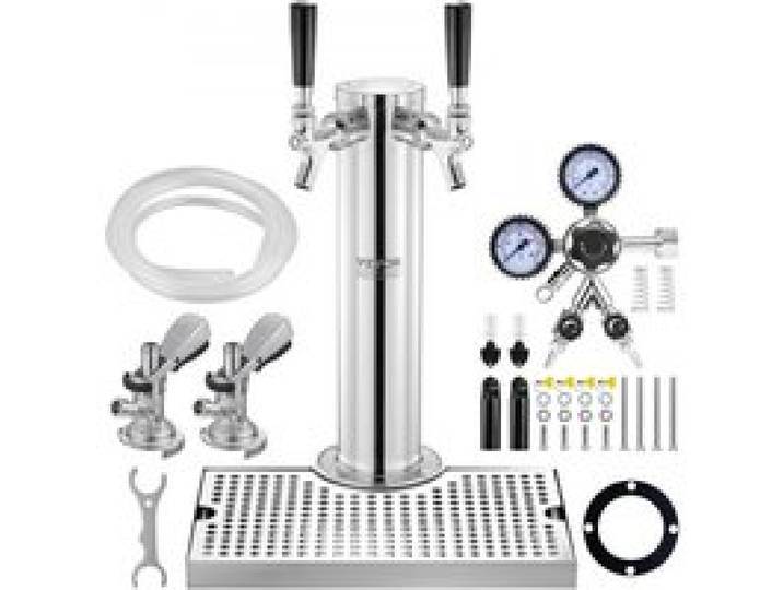 VEVOR Kegerator-Turm-Kit, Bier-Umrüstsatz mit zwei Zapfhähnen, Bier-Turmspender aus Edelstahl mit Doppelmessgerät W21.8-Regler und A-System-Fasskupplung, Bier-Tropfschale für Partys zu Hause