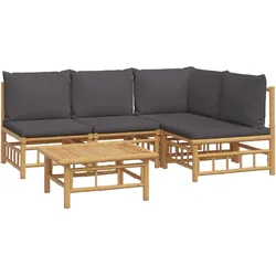 Helloshop26 - Gartenmöbel-Set 5-teilig mit dunkelgrauen Bambuskissen 02_0016391