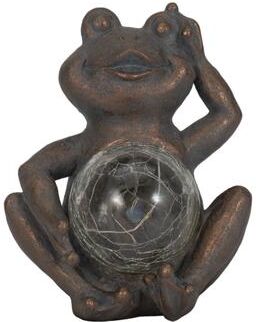 Sagebrook Home's 7-inch Polyresin Frog with Glowing Solar Orb in Antique Copper