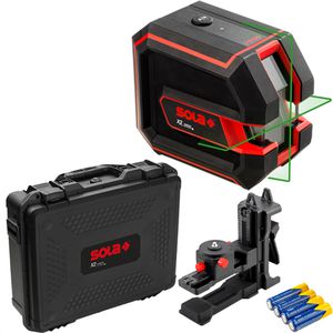 SOLA Kreuzlinienlaser 71014101, X2 Green Professional, grüne Laser, selbstnivellierend, mit Halterung und Koffer