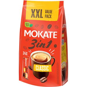 Mokate Kaffee 3 in 1 Classic, löslicher Kaffee mit Kaffeeweißer & Zucker, 24 Portionssticks