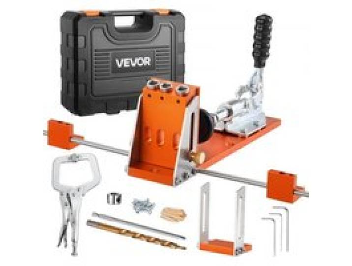 VEVOR Pocket Hole Jig Kit Taschenloch-Vorrichtungssatz 12,7-38,1 mm, Vorrichtungs-Taschenlochsystem mit Werkzeugkoffer C-Klemme Stufenbohrer Sechskantschlüssel Bohrstoppring Vierkant-Antriebsbit