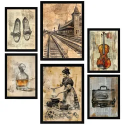 POSTER Set Mit 6 Vintage Frauen Lebensstil A3 & A4 Schwarzer Rahmen