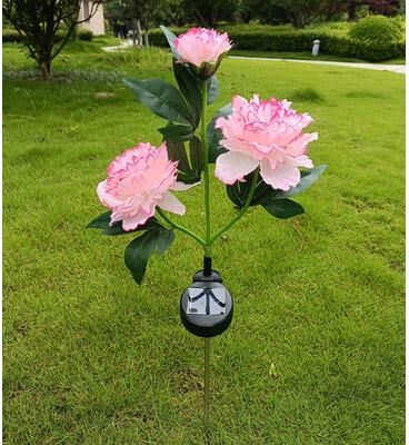 Rare Purchases Pink Solar Garden Lights, Waterproof 3 Head Peony Flowers Lamps For Yard, Outdoor Pathway Christmas Lawn Decor pink